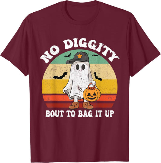 No Diggity Bout To Bag It Up Cute Ghost Halloween T-Shirt - T-Shirt | Maroon