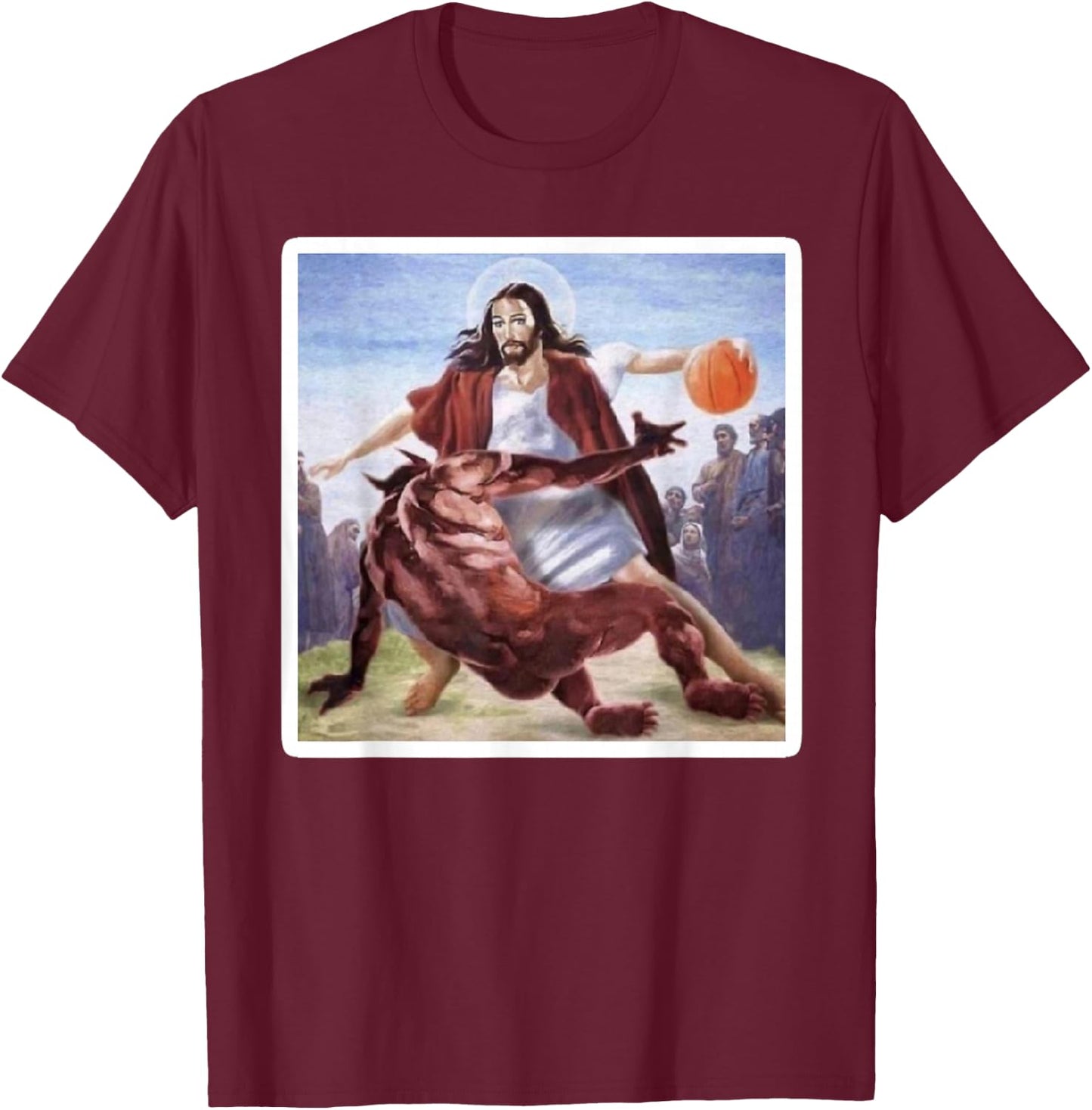 Jesus Crossing Up Satan Basketball T-Shirt - T-Shirt | Maroon