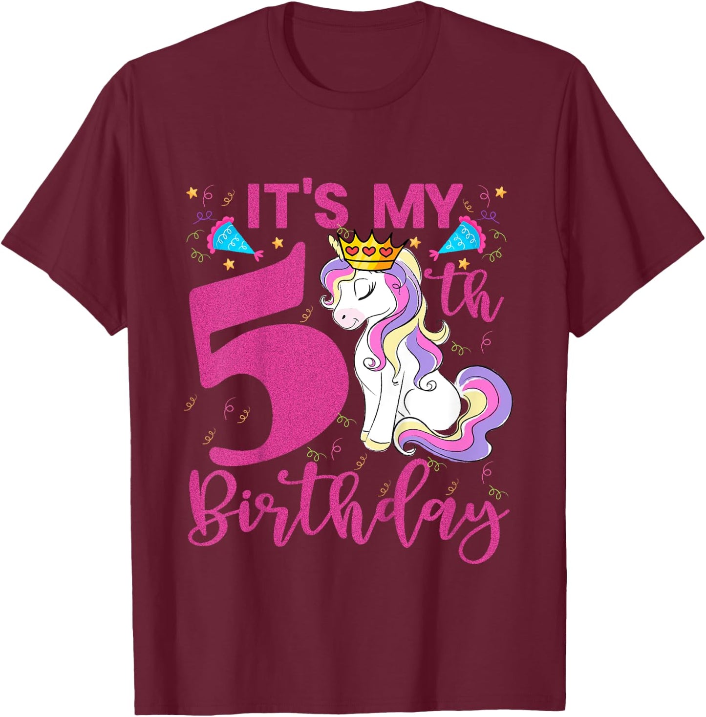 Kids It's My 5th Birthday Unicorn Lover Kid 5 Years Old Birthday T-Shirt - T-Shirt | Maroon