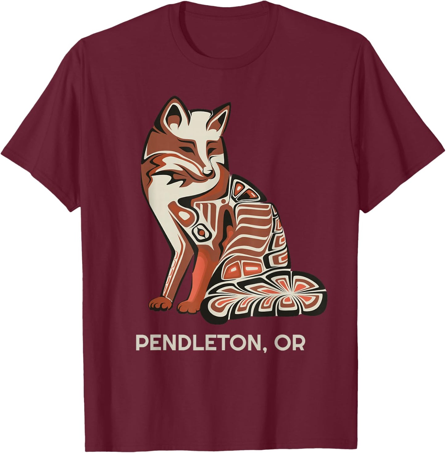 Tribal Fox Pendleton Oregon Native American Haida Style T-Shirt - T-Shirt | Maroon