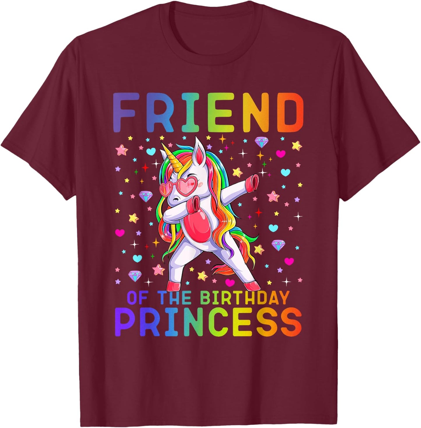 Friend of the Birthday Princess Dabbing Unicorn Rainbow Kids T-Shirt - T-Shirt | Maroon