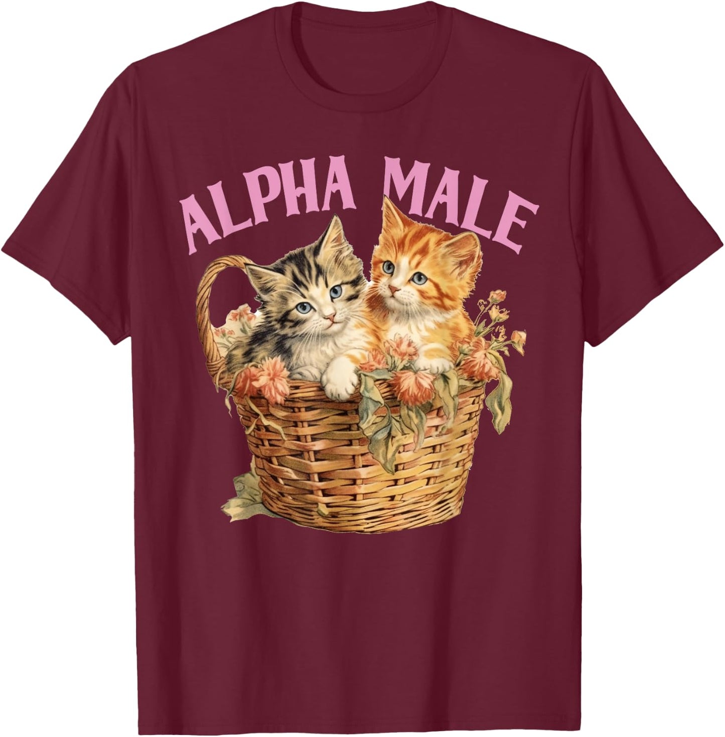 Ironic Humor Alpha Cat Male Funny Kitten Joke Weird Y2K T-Shirt - T-Shirt | Maroon