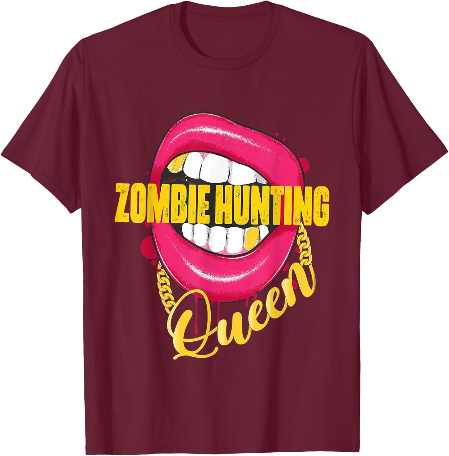 Zombie Hunting Queen Golden Necklace Zombie Hunter T-Shirt - T-Shirt | Maroon