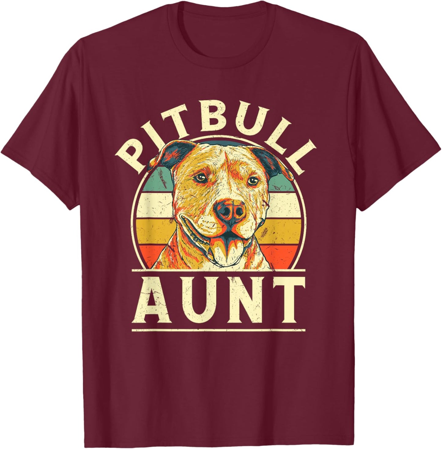 Pitbull Aunt Retro Auntie Vintage Aunty Dog Breed Dog Theme T-Shirt - T-Shirt | Maroon