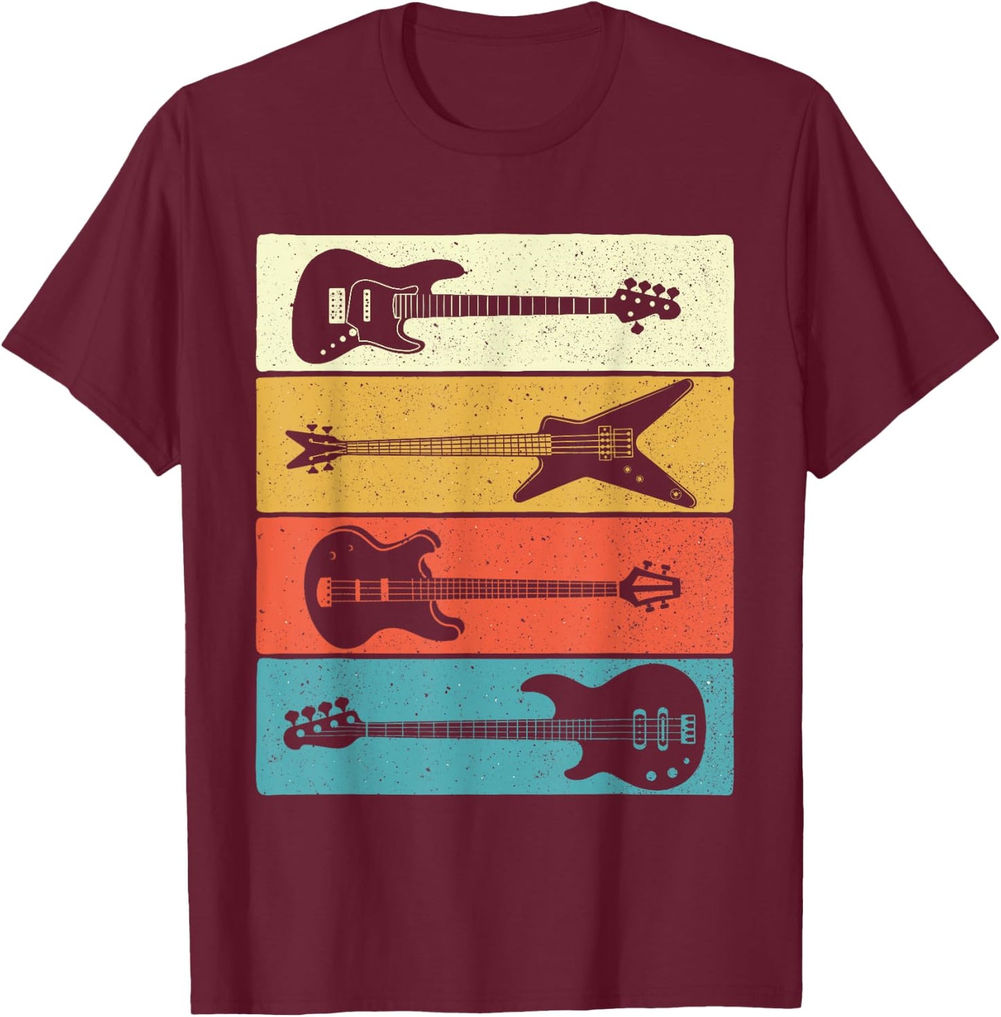 Retro Vintage Guitars - Bass Guitar Music Lover Bassist T-Shirt - T-Shirt | Maroon