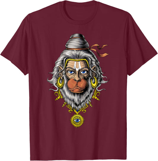 Hanuman Hindu God Hinduism Monkey Zen Yoga Spiritual T-Shirt - T-Shirt | Maroon