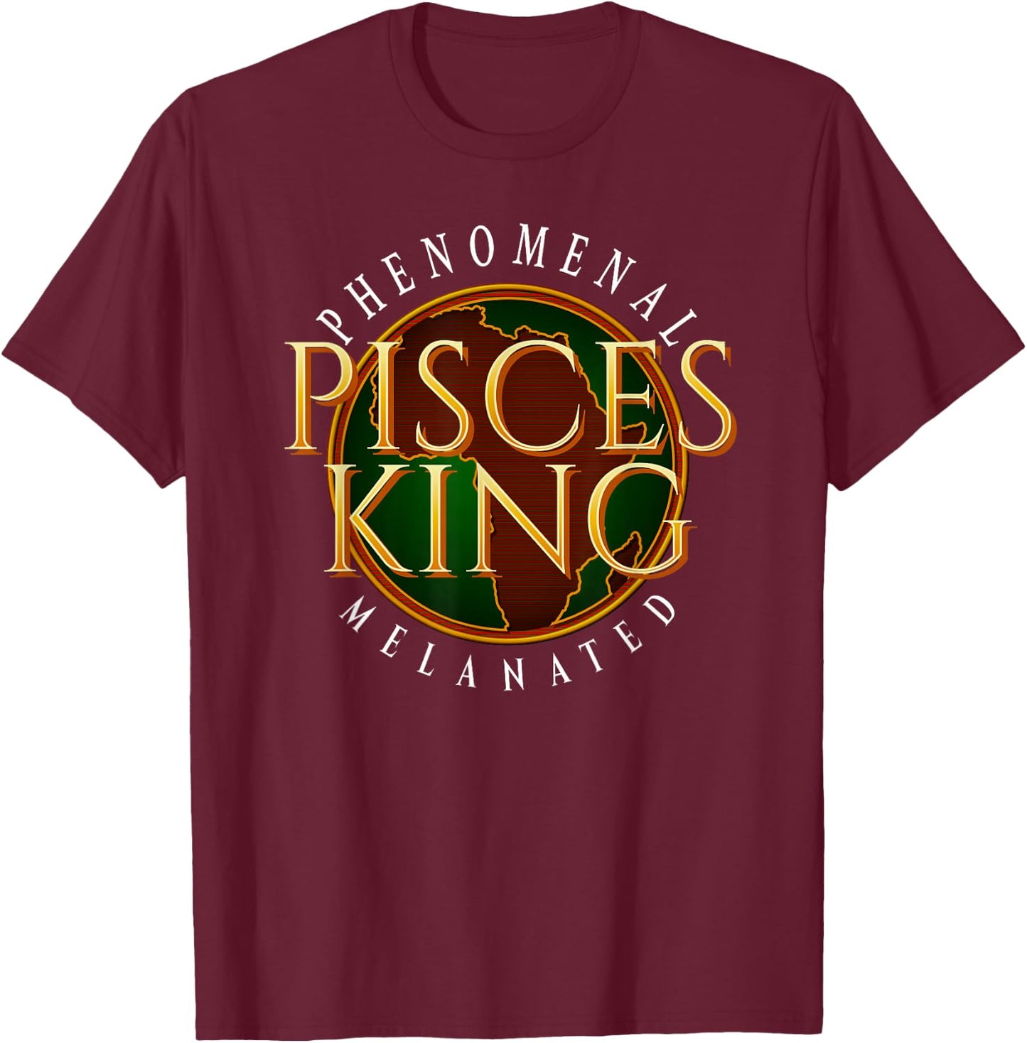 Pisces King Black Man African American T-Shirt - T-Shirt | Maroon