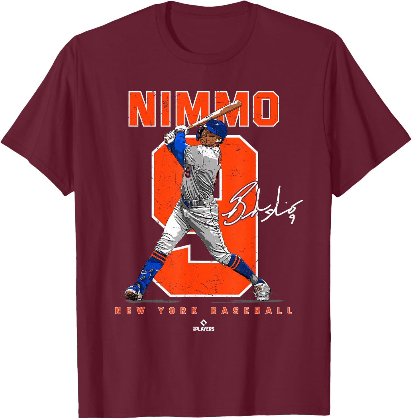 Number and Portrait Brandon Nimmo New York MLBPA T-Shirt - T-Shirt | Maroon