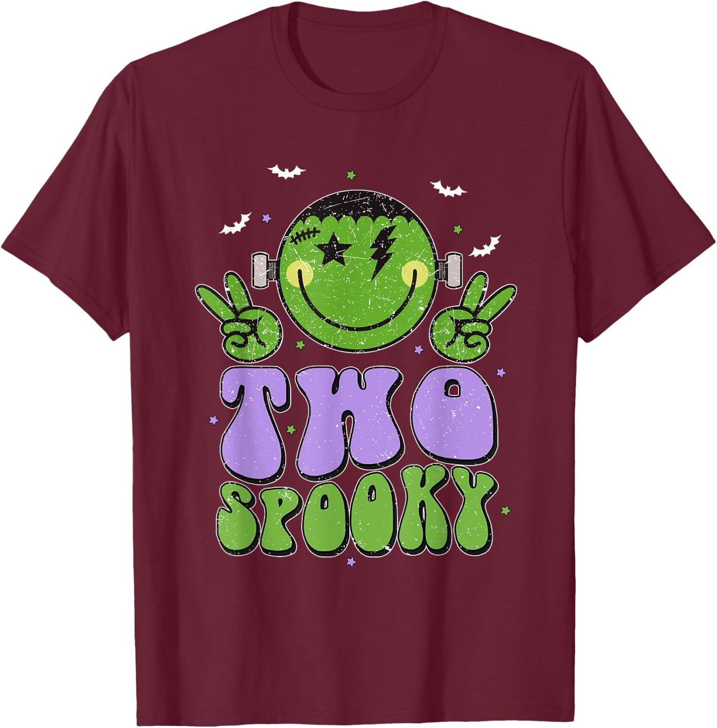 Two Spooky Birthday Decorations Boy 2nd Bday Halloween T-Shirt - T-Shirt | Maroon