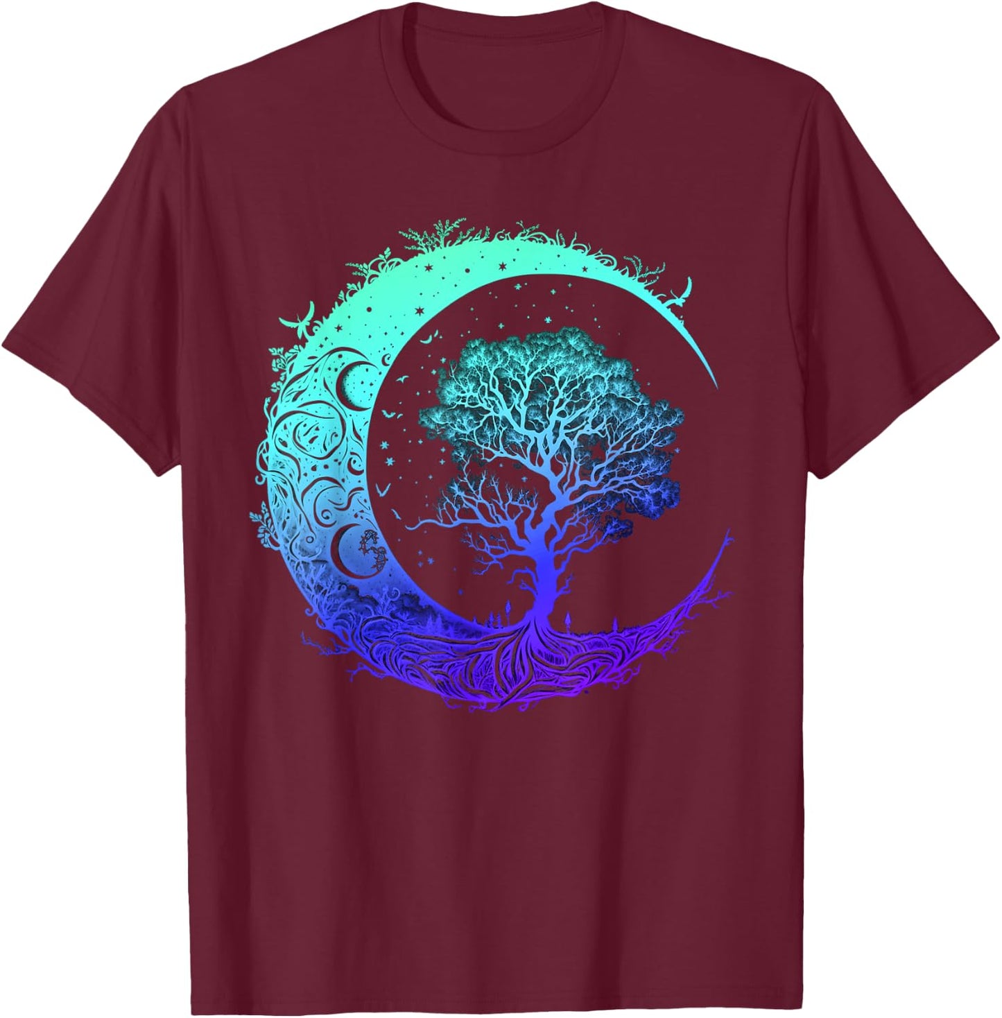 Tree of Life Crescent Moon Mandala Chakra Yoga Indigo T-Shirt - T-Shirt | Maroon