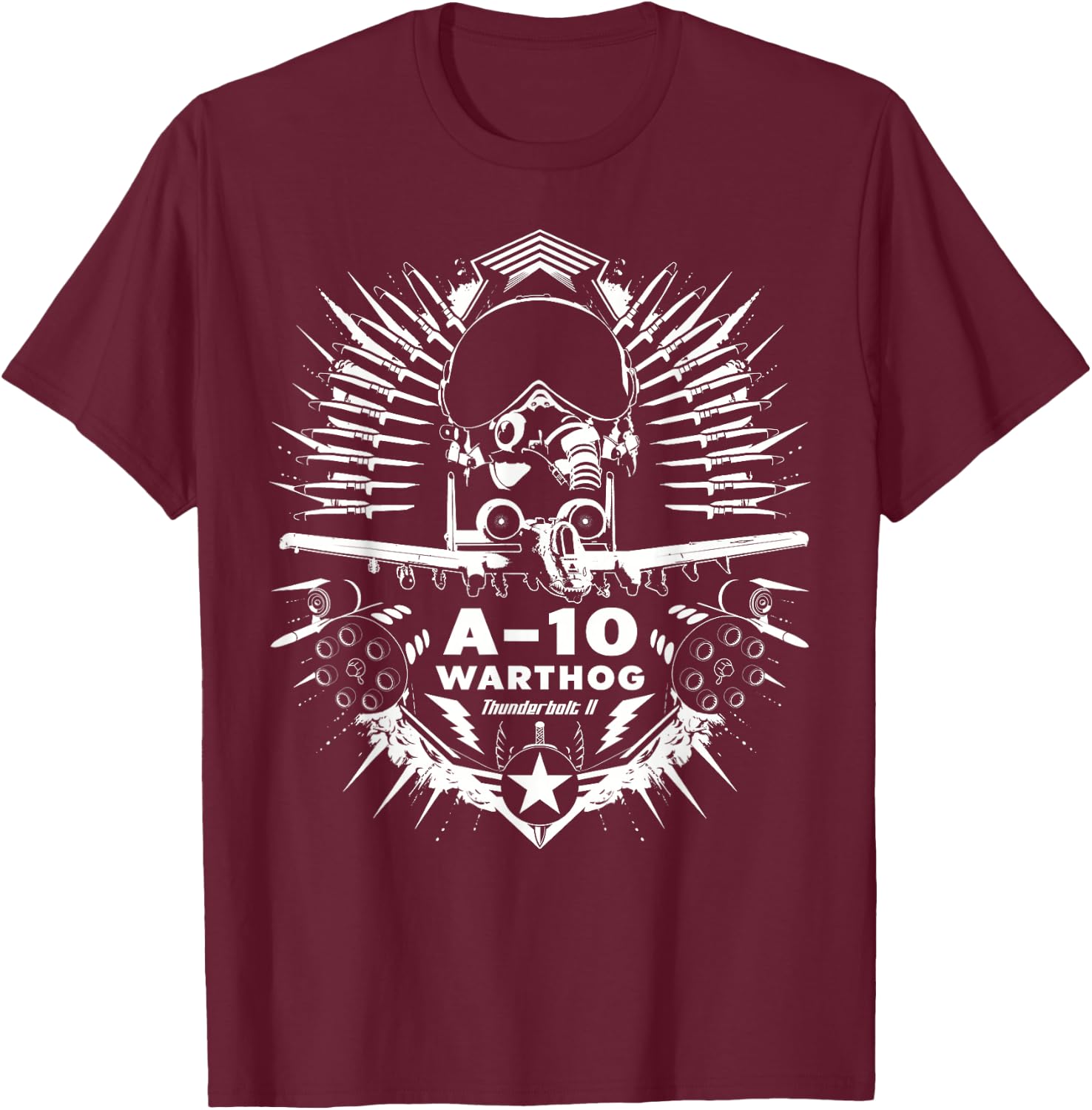 A-10 Thunderbolt II Warthog Cool Aircraft Pilot Helmet T-Shirt - T-Shirt | Maroon