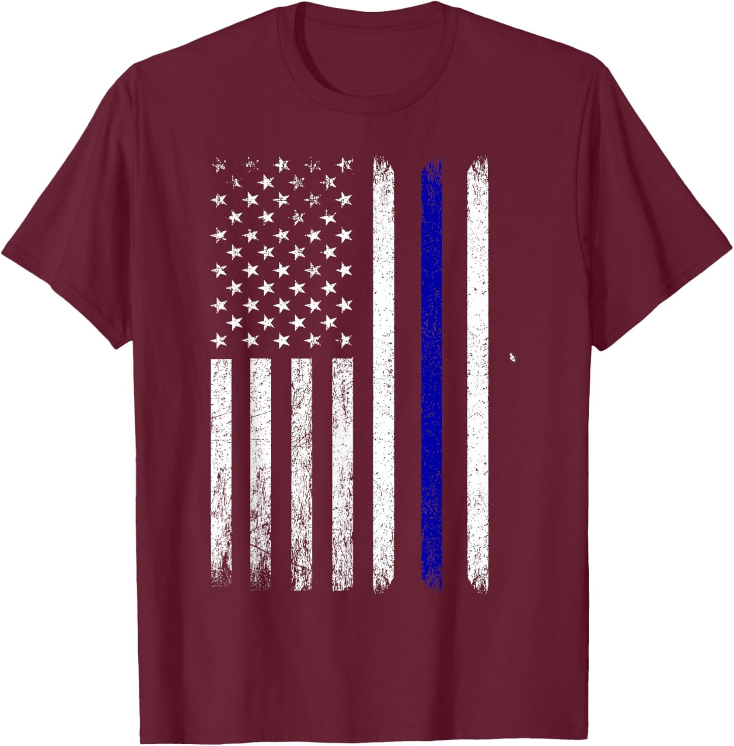 Police Thin Blue Line Flag USA American Patriotic T-Shirt - T-Shirt | Maroon
