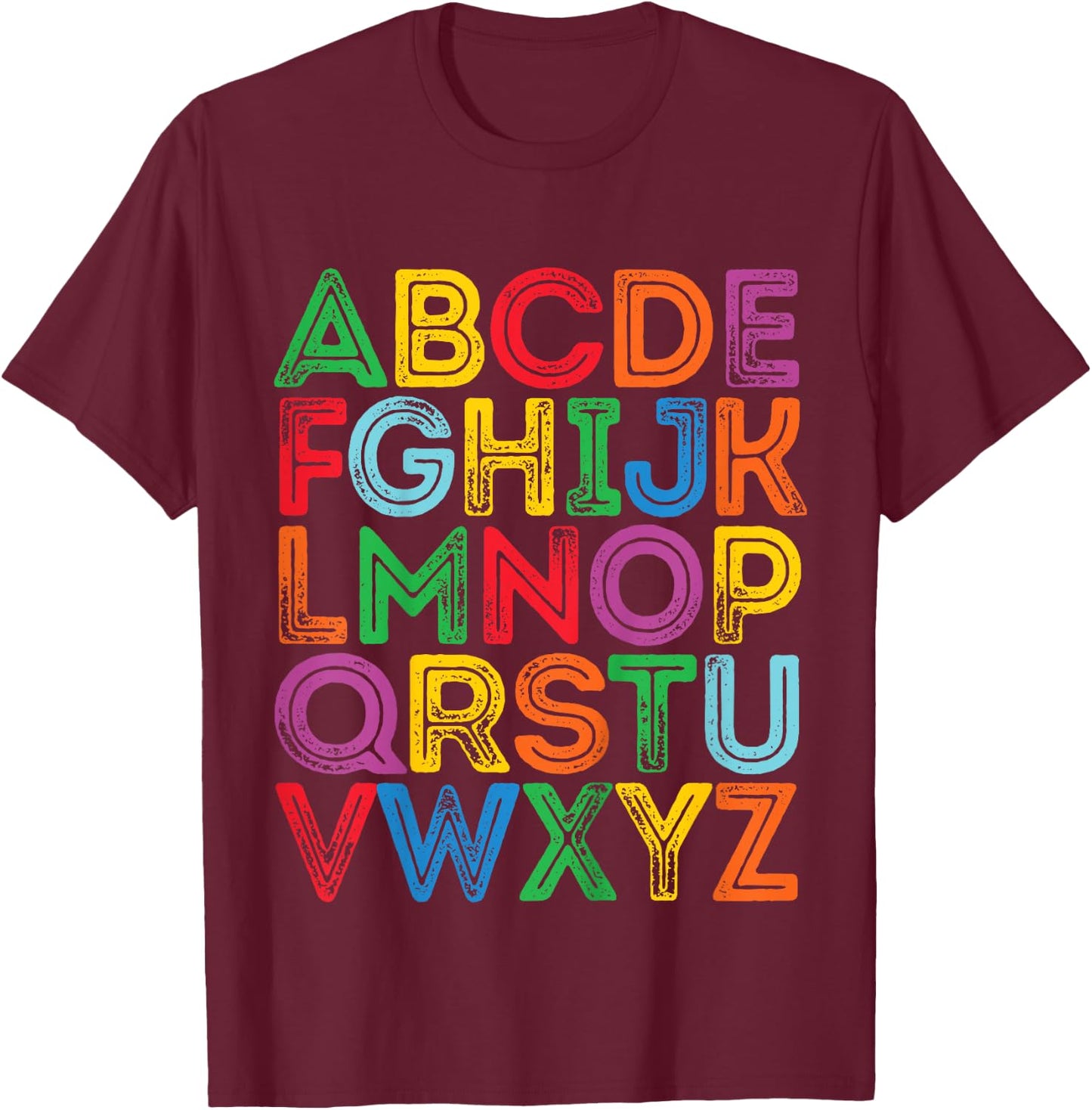 ABCs Shirt Alphabet Colorful Letters Reading Kids Boys Girls T-Shirt - T-Shirt | Maroon