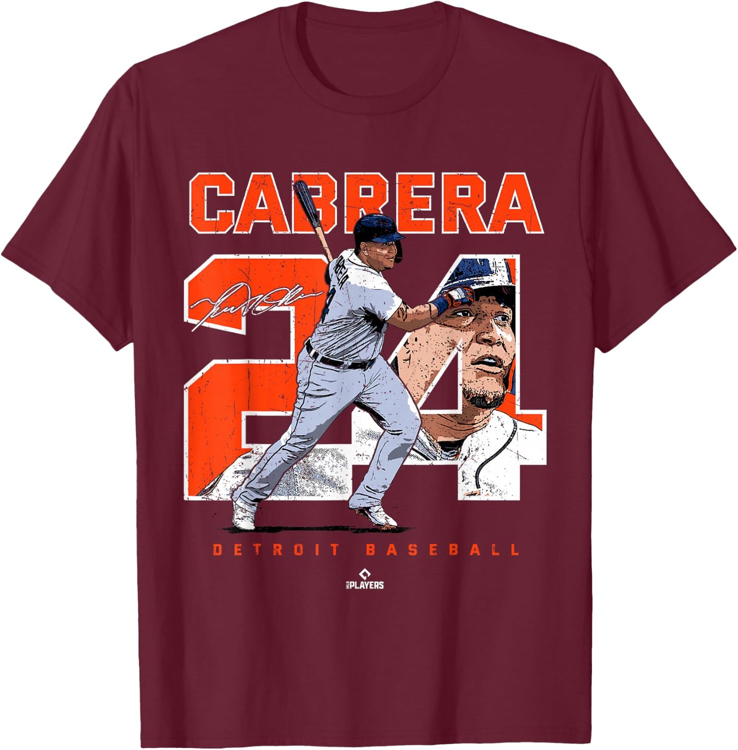 Number and Portrait Miguel Cabrera Detroit MLBPA T-Shirt - T-Shirt | Maroon