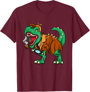 Detective Crew Dinsosaur Undercover Agent T-Rex T-Shirt - T-Shirt | Maroon