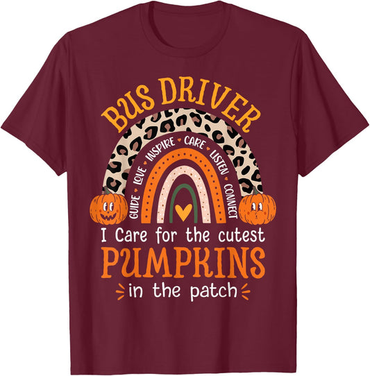 School Bus Driver Rainbow Leopard Halloween Bus Driver T-Shirt - T-Shirt | Maroon