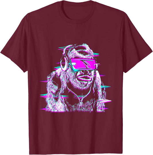 VR and VR Gamer with virtual reality and monkey T-Shirt - T-Shirt | Maroon