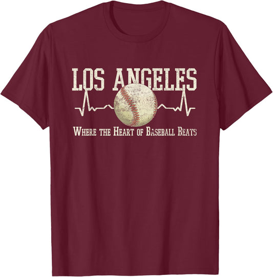 Vintage Baseball Los Angeles Graphic T-Shirt - T-Shirt | Maroon