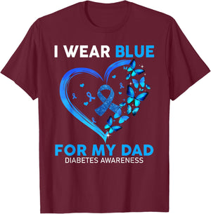 I Wear Blue For My Dad Diabetes Awareness Blue Ribbon T-Shirt - T-Shirt | Maroon