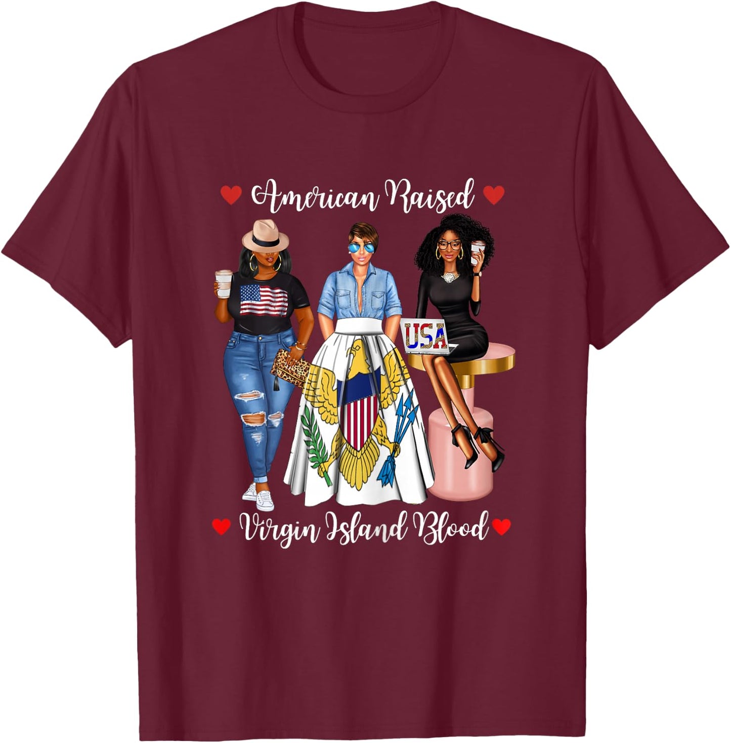 Half USA Virgin Islands Half American Raised in Raised Afro T-Shirt - T-Shirt | Maroon