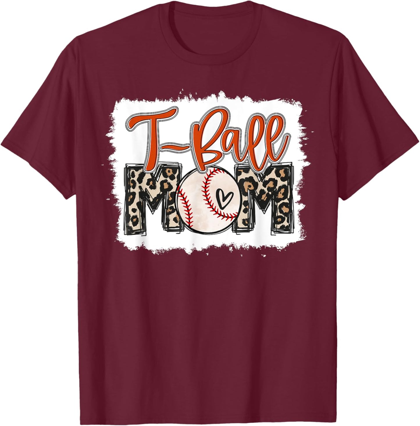 T-Ball Mom Ball Leopard Print Mama Squad Orange Team T-Shirt - T-Shirt | Maroon