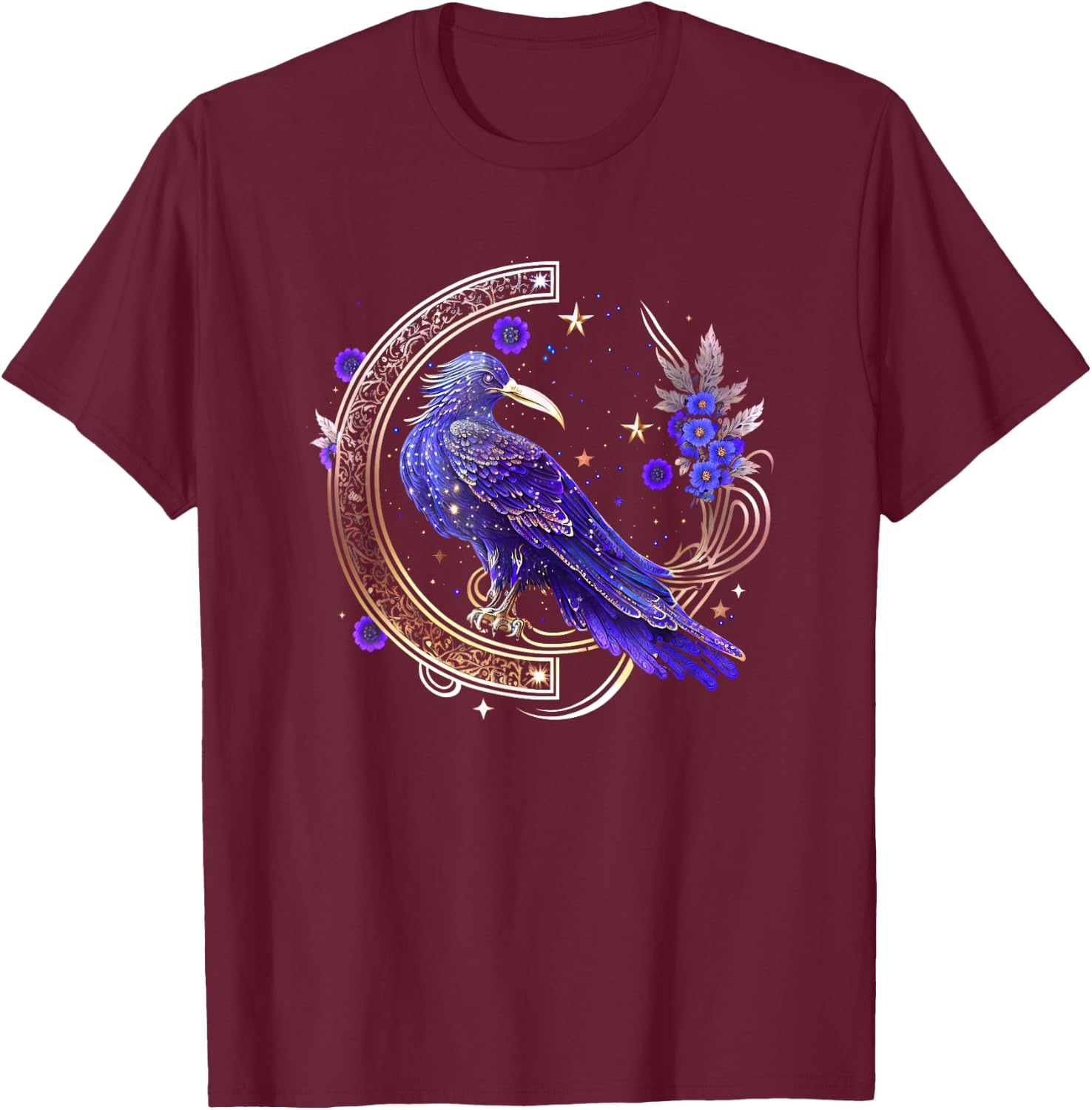 Asgard Trends I Odin Thor Freya Viking Rune Design Mystical Crow, Raven Birds, Nordic, Celtic, Wicca, Morrigan Casual - Black, Small, Short Sleeve T-Shirt - T-Shirt | Maroon