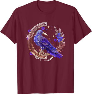 Asgard Trends I Odin Thor Freya Viking Rune Design Mystical Crow, Raven Birds, Nordic, Celtic, Wicca, Morrigan Casual - Black, Small, Short Sleeve T-Shirt - T-Shirt | Maroon