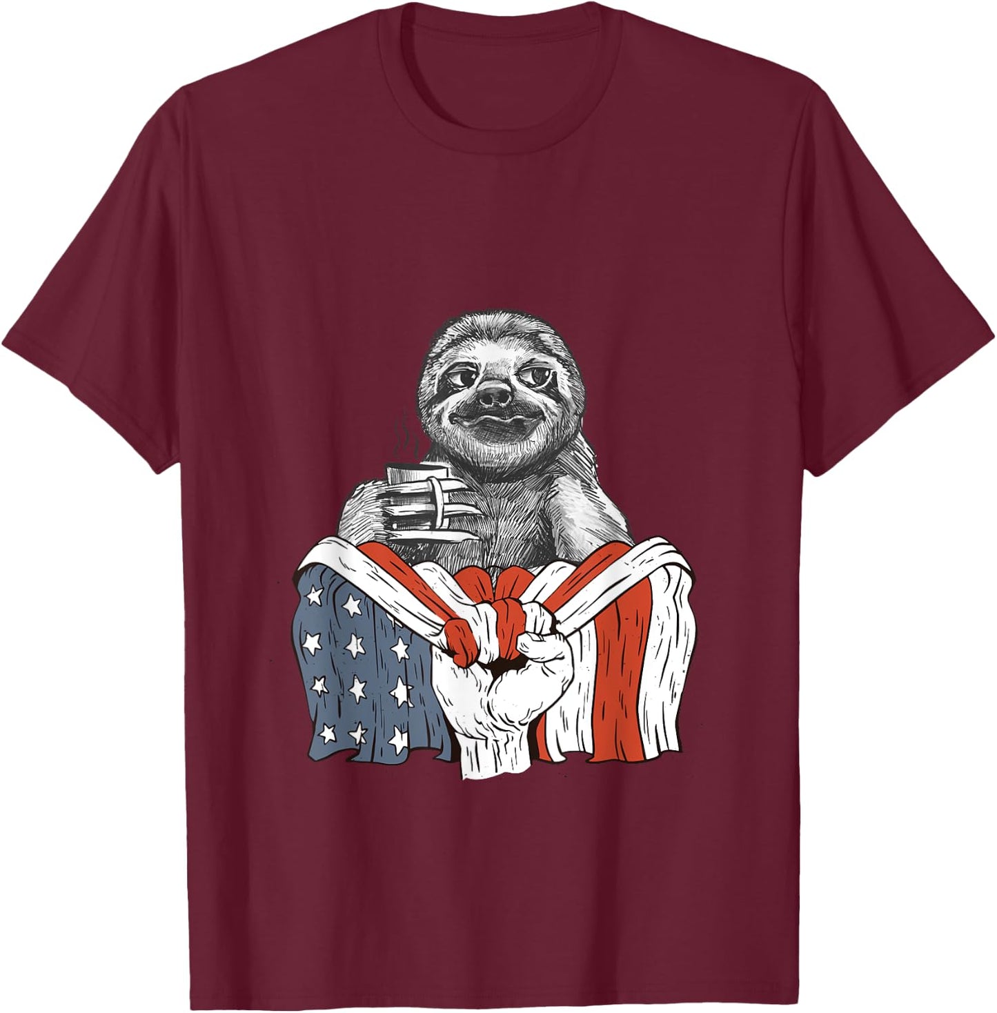 Sloth and Coffee with American Flag Men T-Shirt - T-Shirt | Maroon