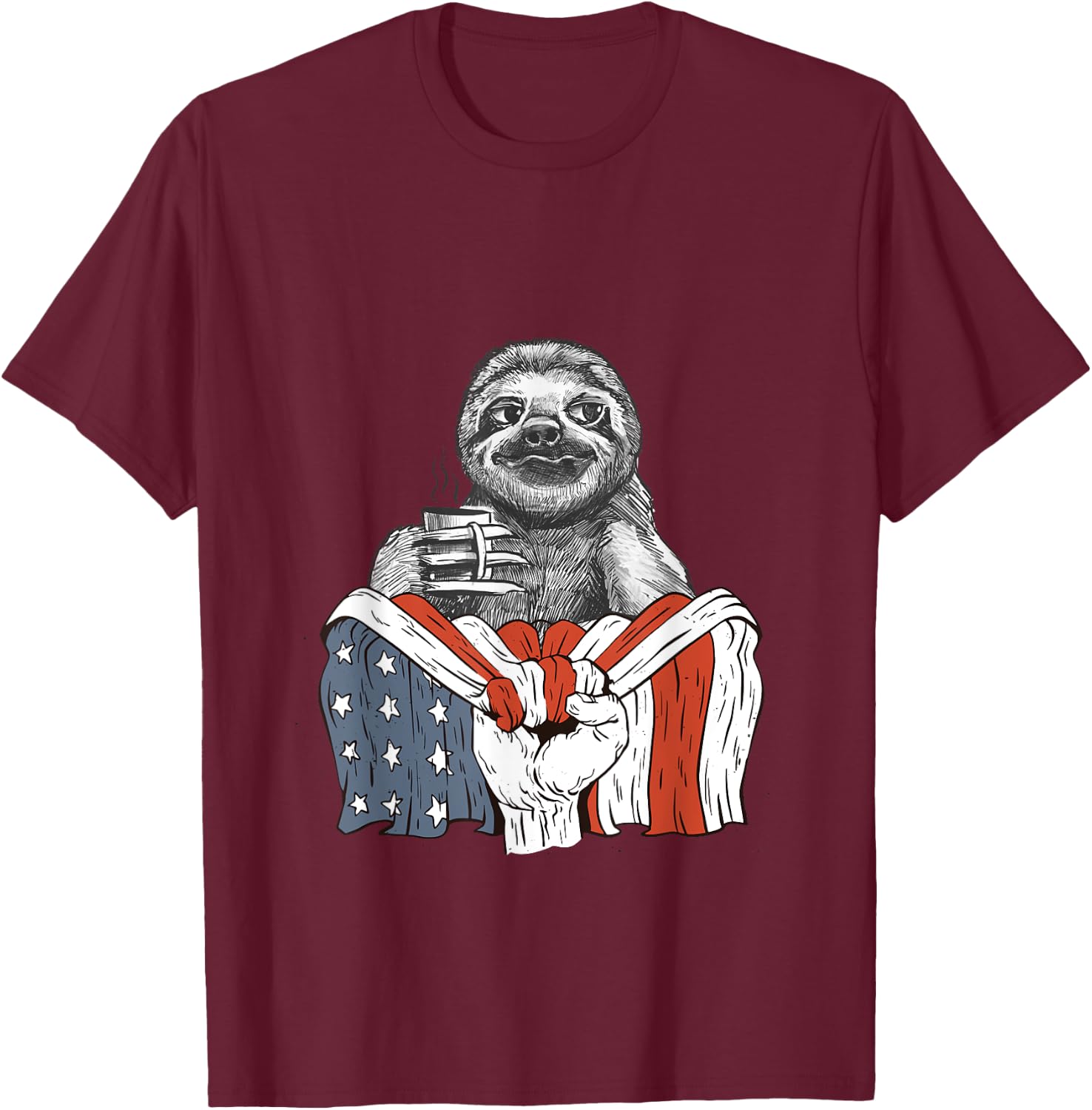 Sloth and Coffee with American Flag Men T-Shirt - T-Shirt | Maroon