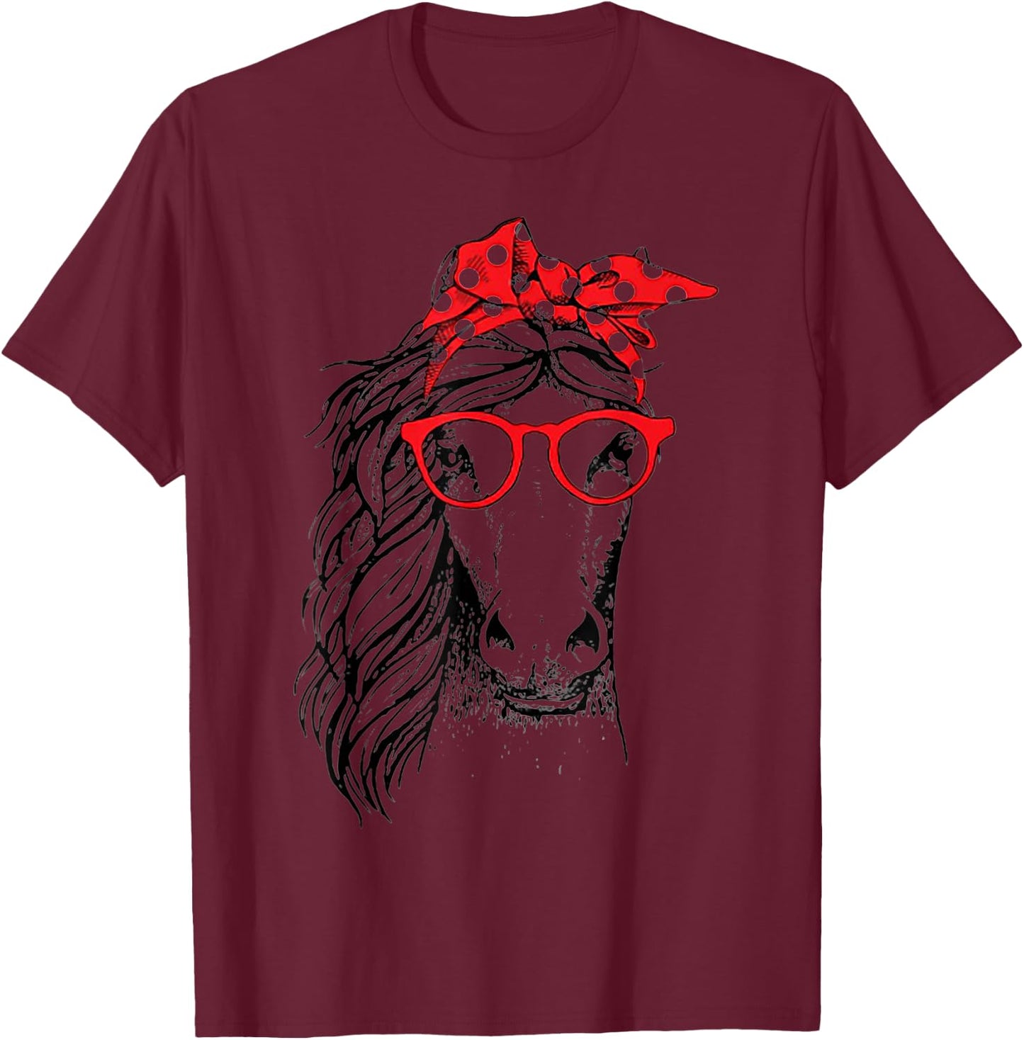 Funny Horse Bandana Buffalo Headband Plaid and Glasses T-Shirt - T-Shirt | Maroon