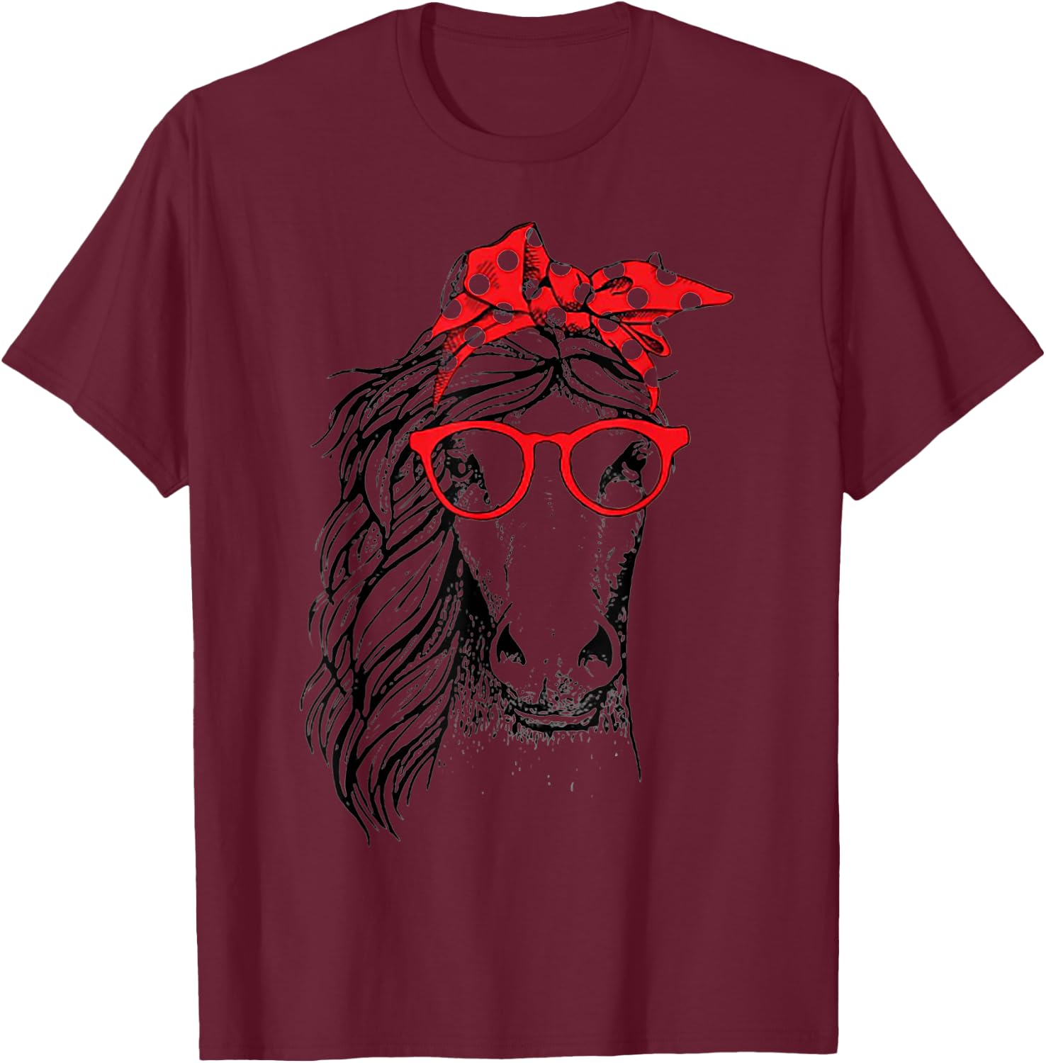 Funny Horse Bandana Buffalo Headband Plaid and Glasses T-Shirt - T-Shirt | Maroon