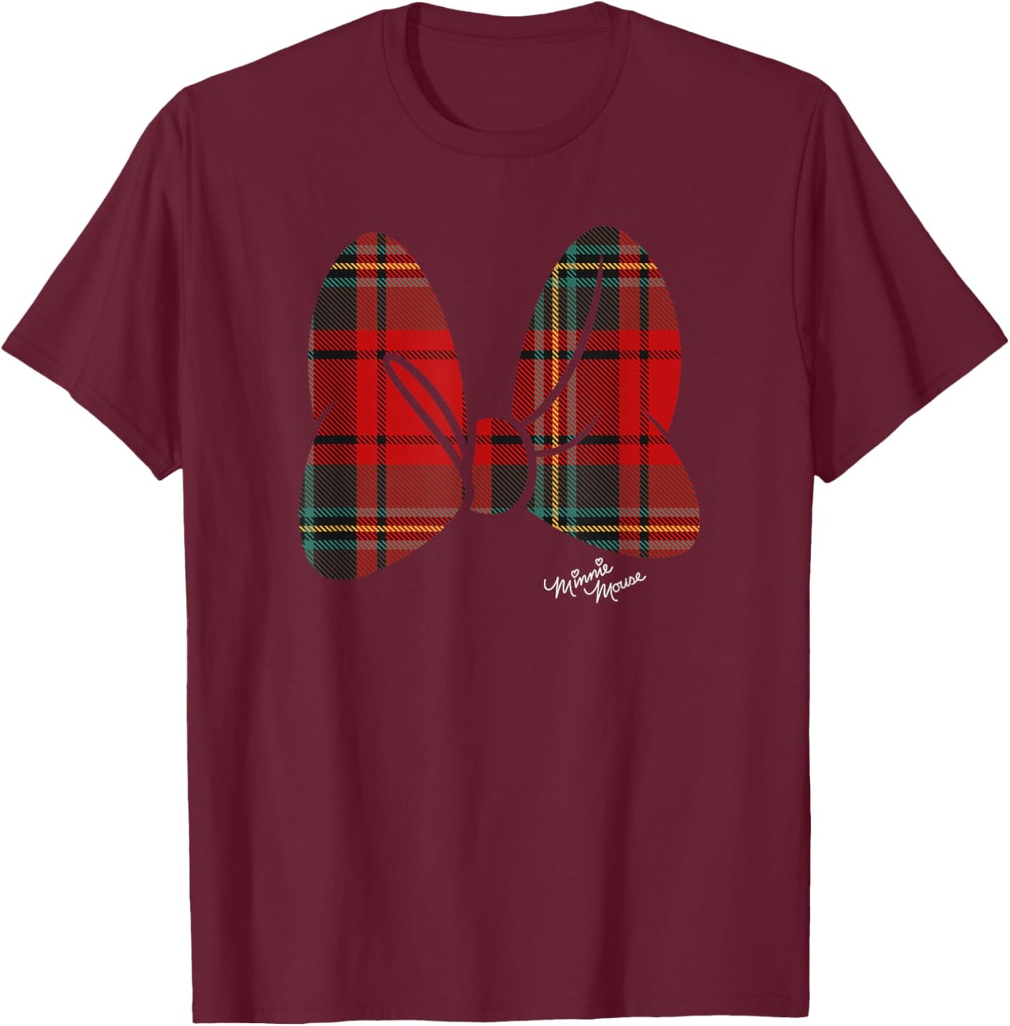 Disney Minnie Mouse Flannel Plaid Pattern Classic Bow T-Shirt - T-Shirt | Maroon