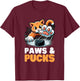 Funny Paws And Pucks Purr Feline Ice Hockey Cat T-Shirt - T-Shirt | Maroon