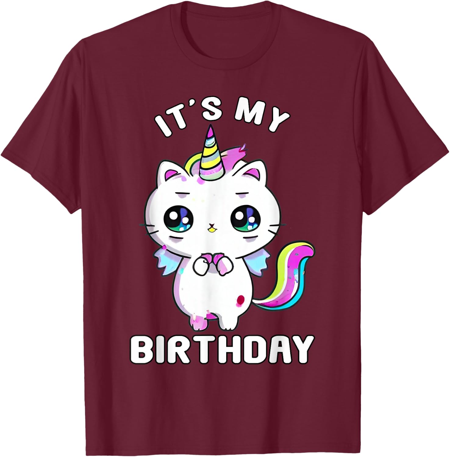It's My Birthday Caticorn Meowgical Cat Kittycorn Unicorn Women Kids T-Shirt - T-Shirt | Maroon