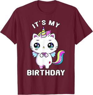 It's My Birthday Caticorn Meowgical Cat Kittycorn Unicorn Women Kids T-Shirt - T-Shirt | Maroon