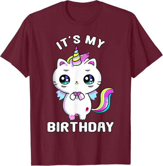 It's My Birthday Caticorn Meowgical Cat Kittycorn Unicorn Women Kids T-Shirt - T-Shirt | Maroon