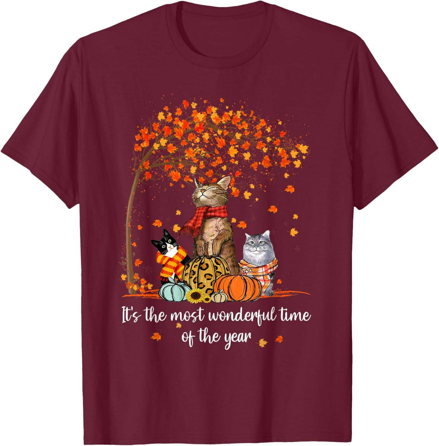 It's The Most Wonderful Time Of The Year Family Cats Autumn T-Shirt - T-Shirt | Maroon