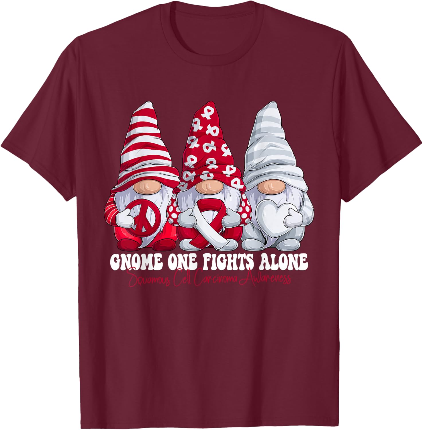 Funny Gnomies Squamous Cell Carcinoma Awareness Month Ribbon T-Shirt - T-Shirt | Maroon