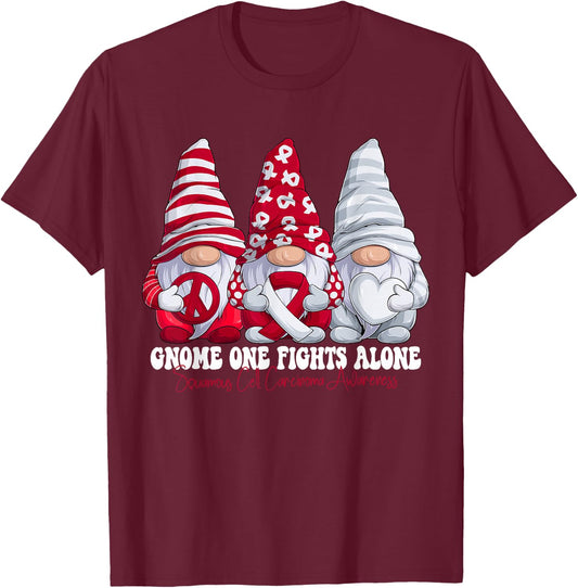 Funny Gnomies Squamous Cell Carcinoma Awareness Month Ribbon T-Shirt - T-Shirt | Maroon