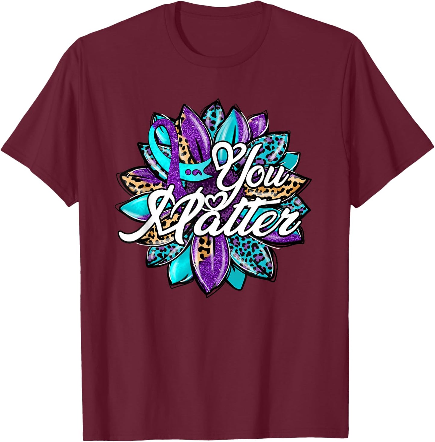 You Matter Sunflower Semicolon Leopard Suicide Prevention T-Shirt - T-Shirt | Maroon