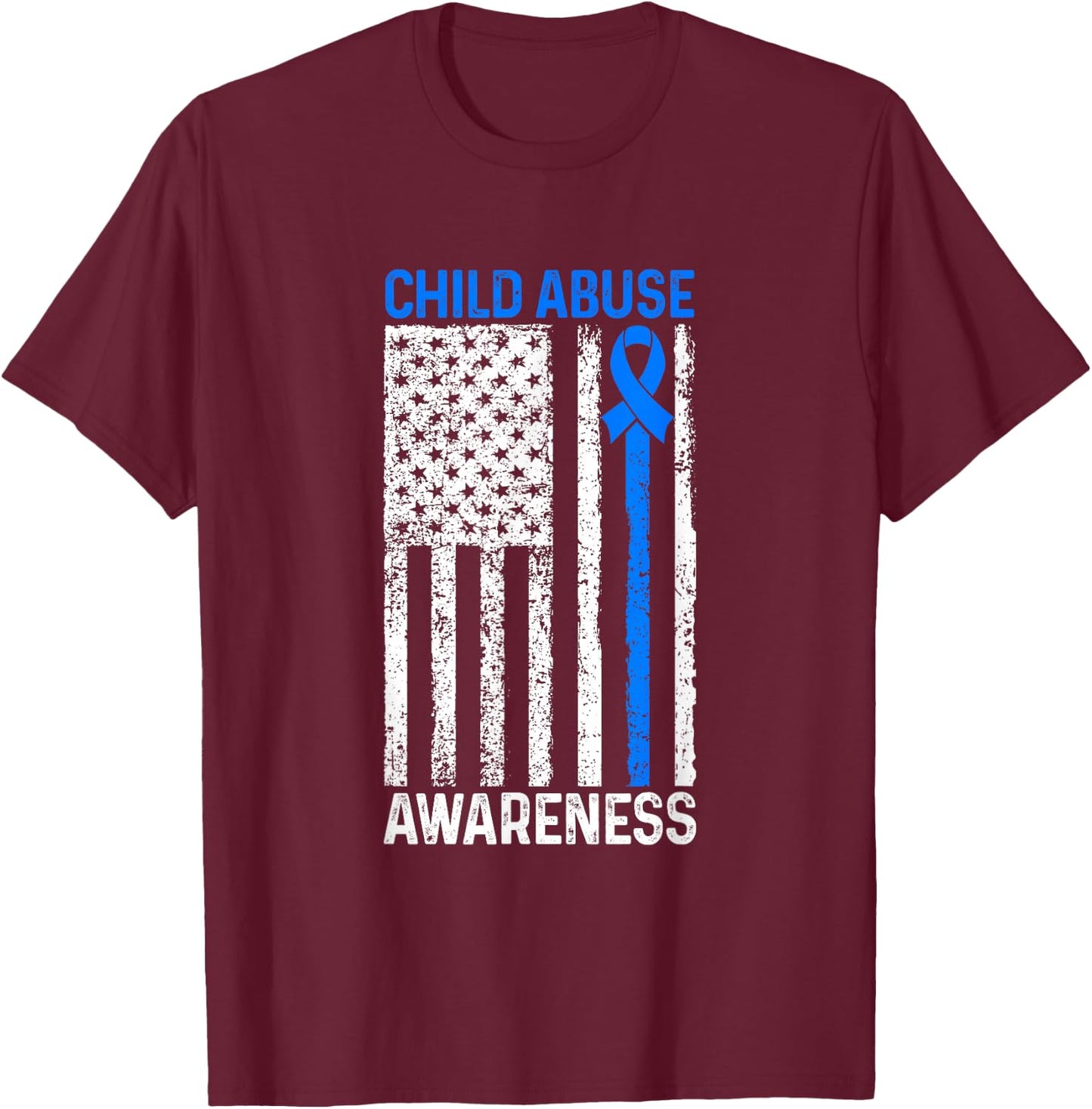 Child Abuse Awareness US Flag Child Abuse Prevention Month T-Shirt - T-Shirt | Maroon