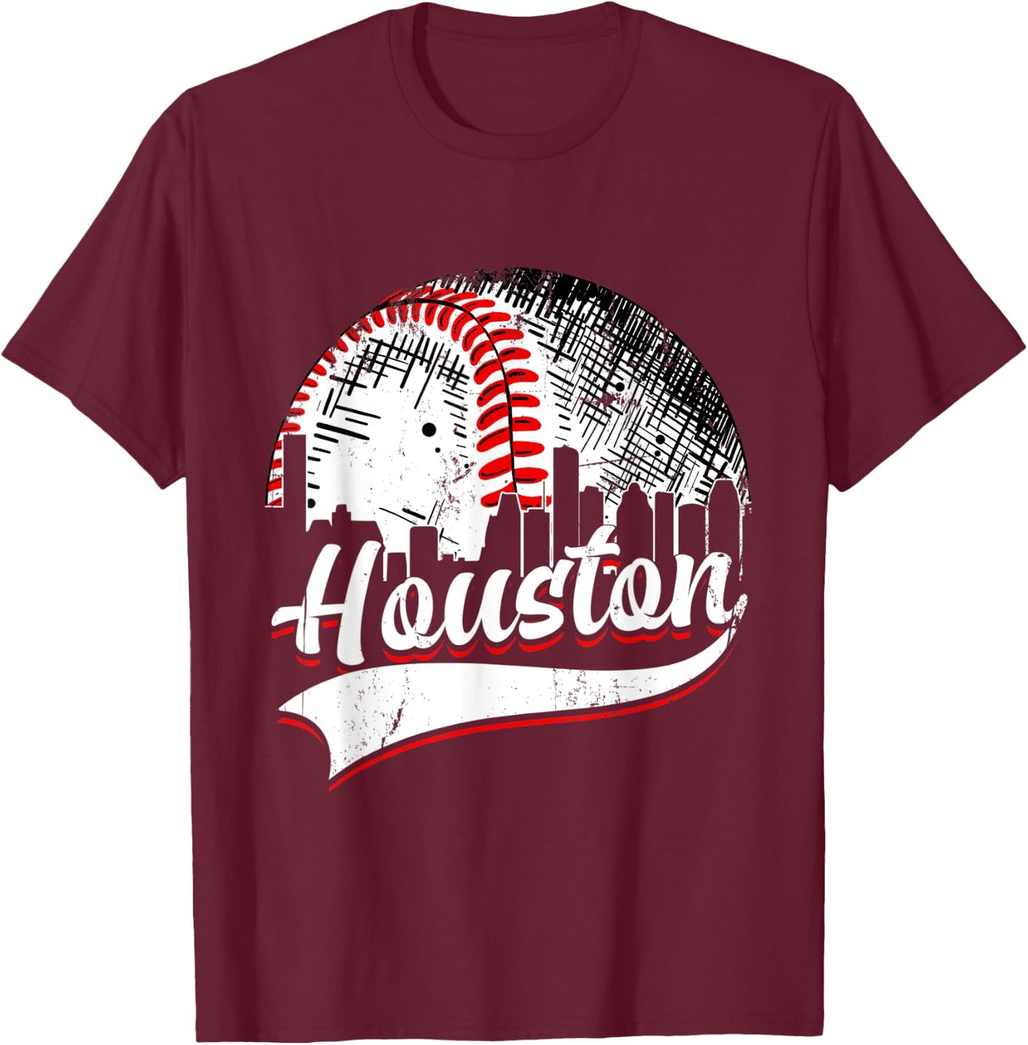 Vintage Houston Baseball Lover Men Women Game Day T-Shirt - T-Shirt | Maroon