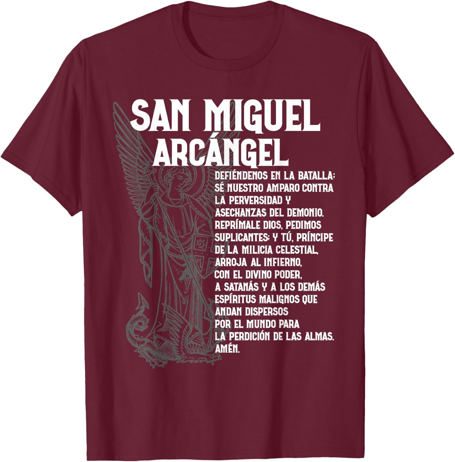 Miguel Arcangel Oracion San St Saint Michael Spanish Espanol T-Shirt - T-Shirt | Maroon