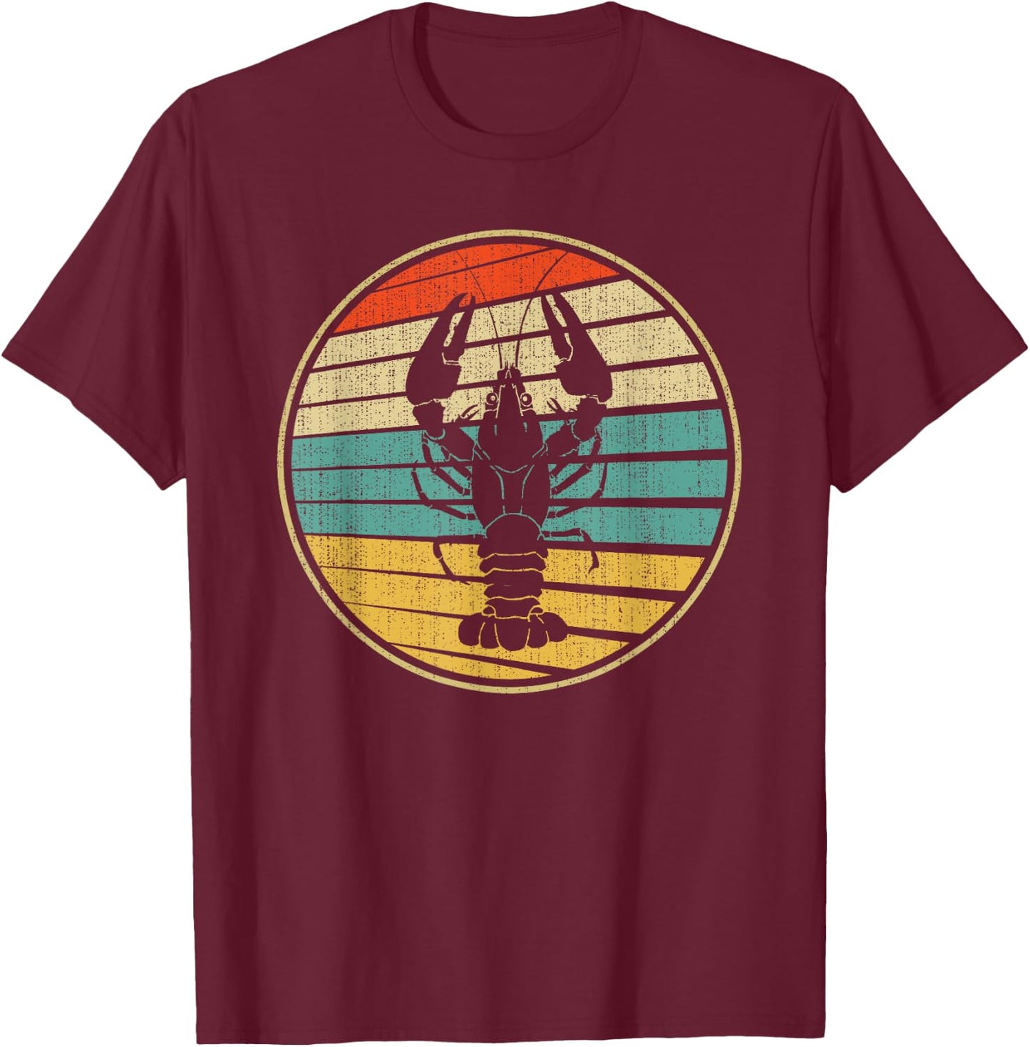 Retro Style Vintage Sea Crawfish Lobster Silhouette 60s 70s T-Shirt - T-Shirt | Maroon