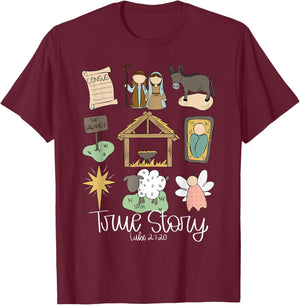True Story Nativity Christmas Baby God Jesus Christian T-Shirt - T-Shirt | Maroon
