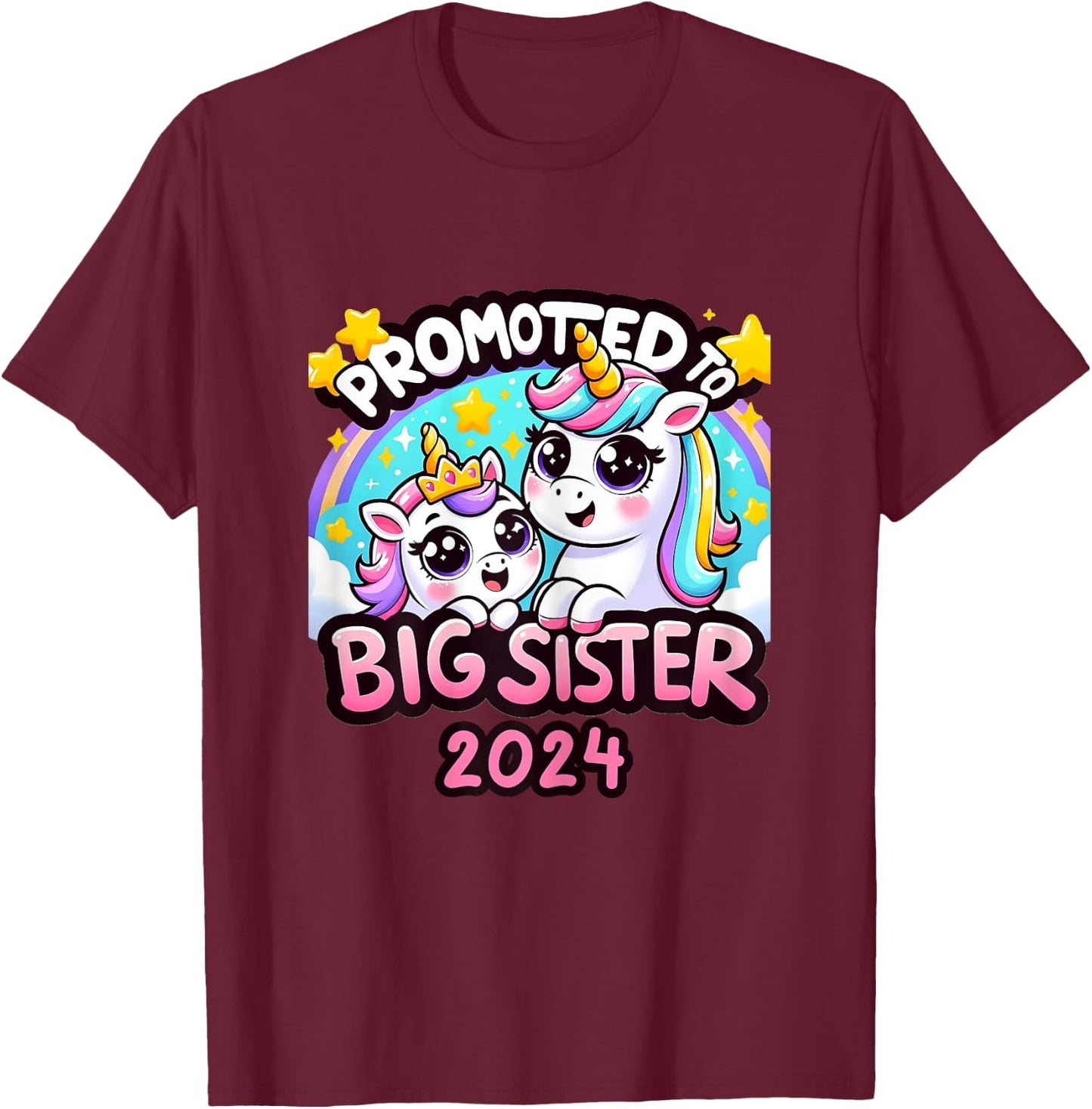 Promoted to Big Sister 2024 Unicorn Big Sis For Kids T-Shirt - T-Shirt | Maroon