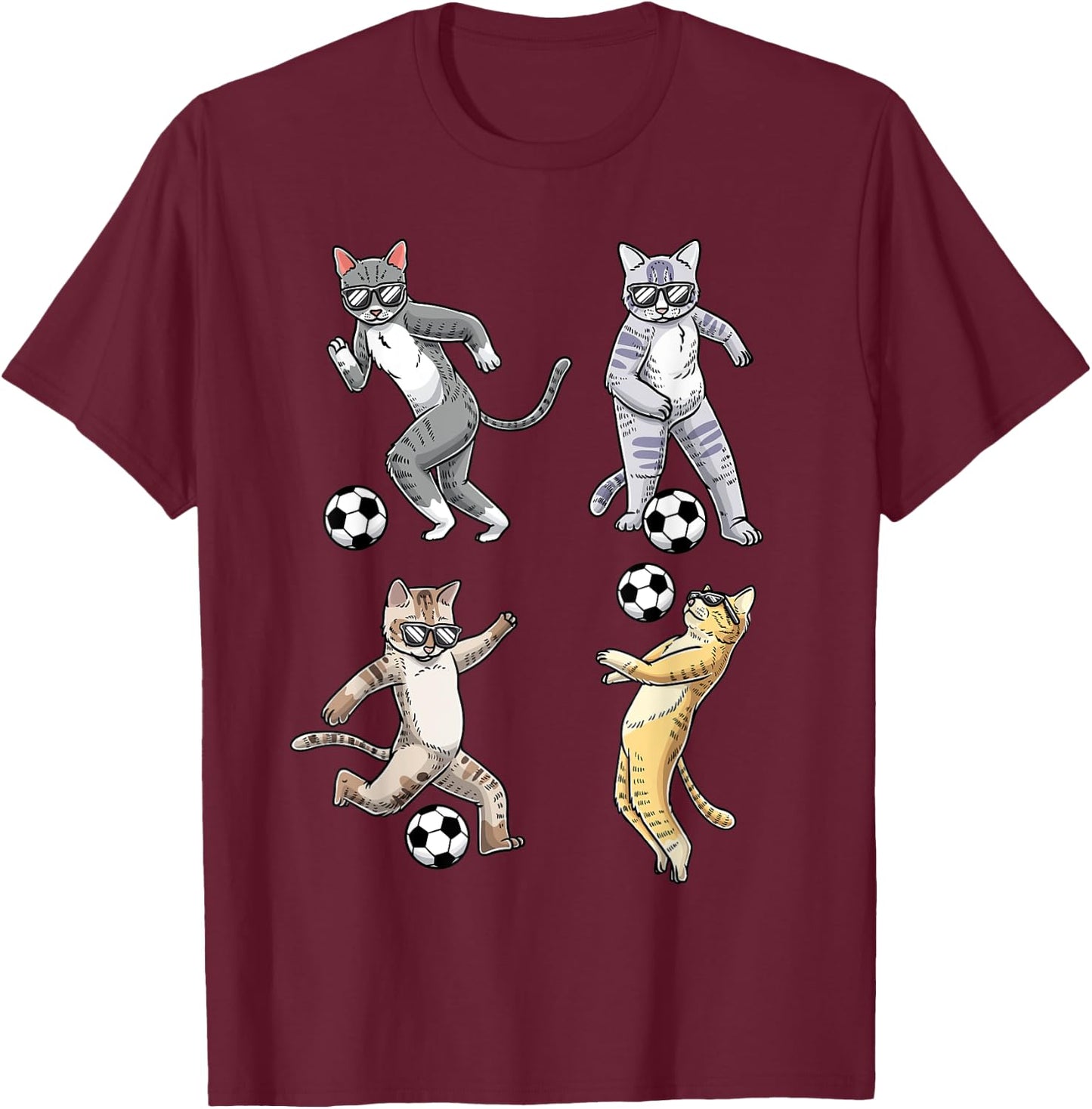 Funny Cat Lover Playing Soccer Player Pet Kittens Men Women T-Shirt - T-Shirt | Maroon