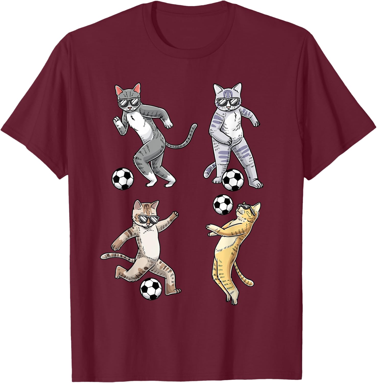 Funny Cat Lover Playing Soccer Player Pet Kittens Men Women T-Shirt - T-Shirt | Maroon