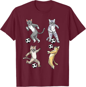 Funny Cat Lover Playing Soccer Player Pet Kittens Men Women T-Shirt - T-Shirt | Maroon