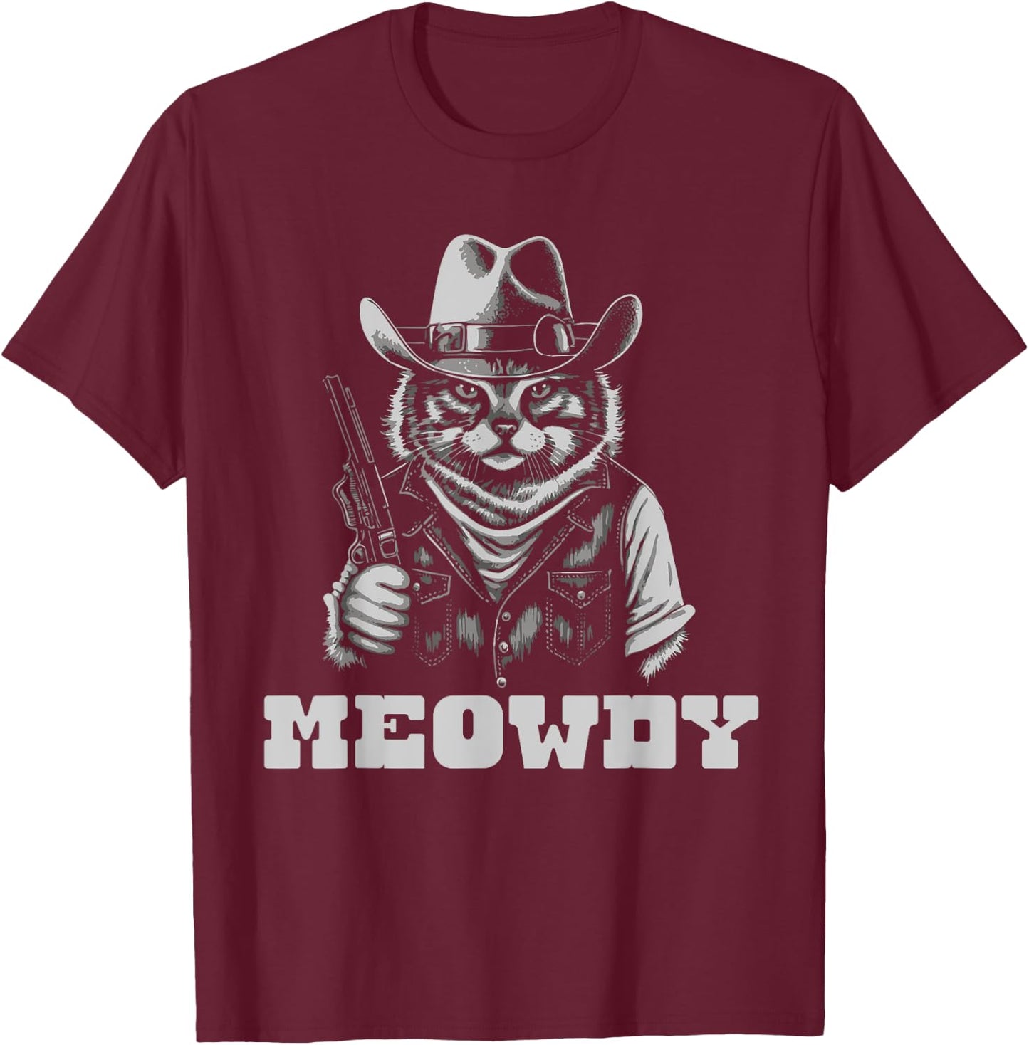 Meowdy Outlaw Funny Country Music Cat Cowboy Hat Vintage T-Shirt - T-Shirt | Maroon
